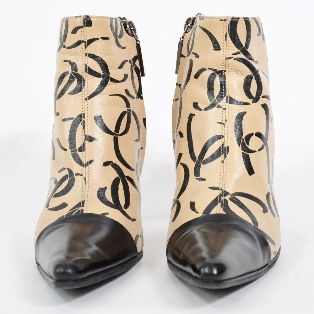CHANEL Ankle Boots with Black and Cream Design - Picture 11 of 16